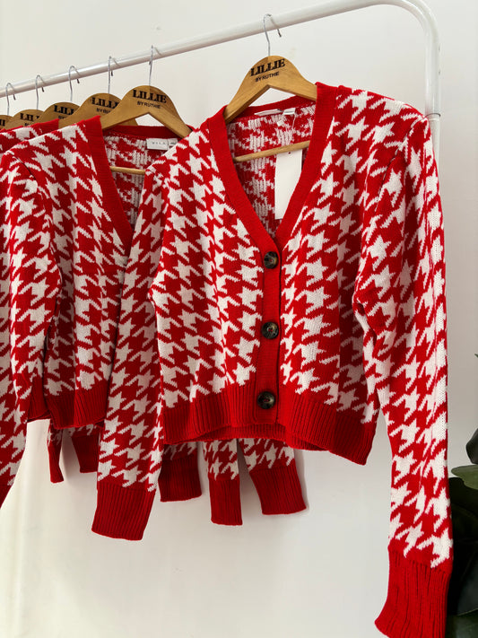 Red Houndstooth Cardigan