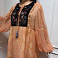 Peach yoke embroidered dress