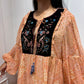 Peach yoke embroidered dress