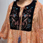 Peach yoke embroidered dress