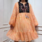 Peach yoke embroidered dress
