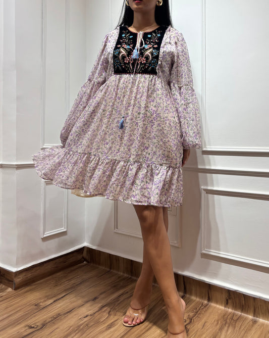 Lavender yoke embroidered dress