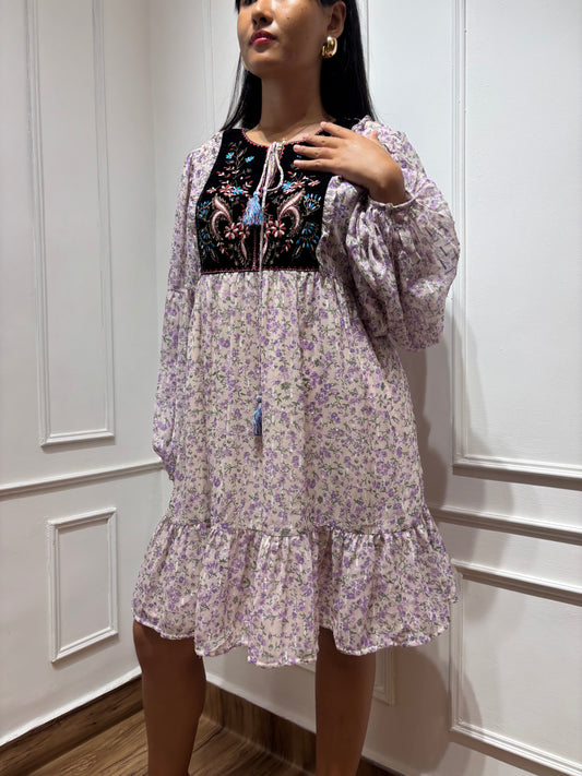 Lavender yoke embroidered dress