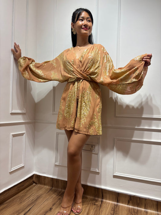Brown Brocade Romper