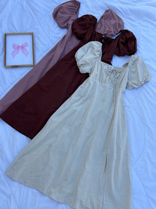 Beige Linen Bustier Dress