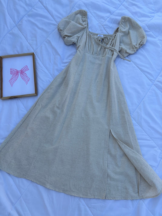 Beige Linen Bustier Dress