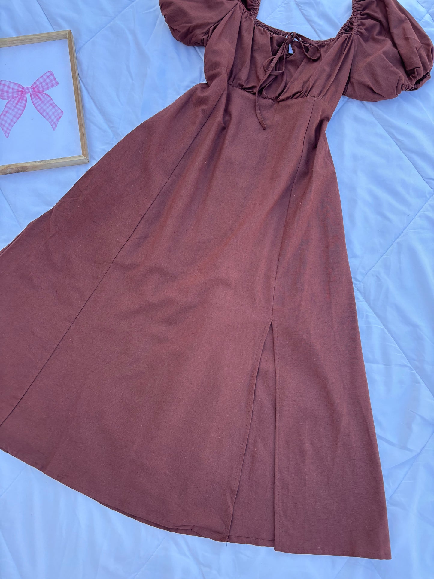 Brown Linen Bustier Dress