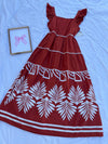Copper Brown Border Printed Maxi Dress