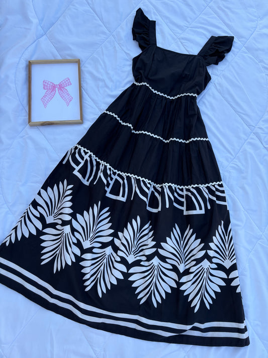 Black Border Printed Maxi Dress