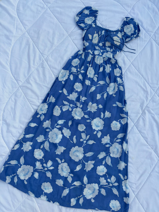 Blue floral padded maxi dress