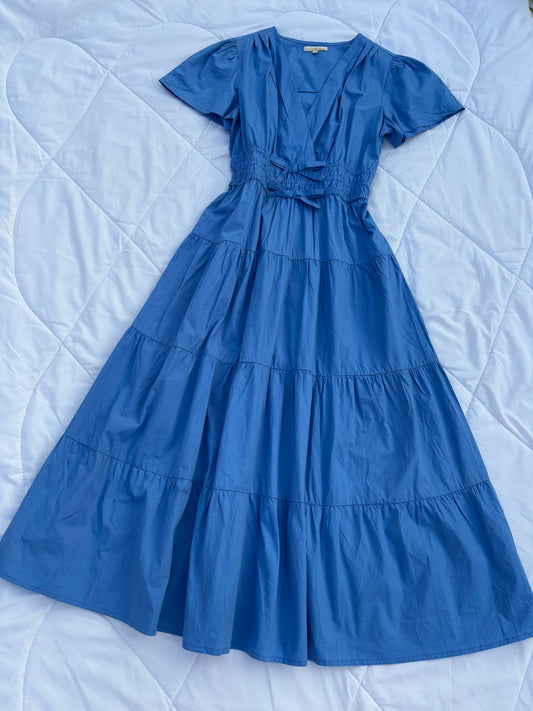 Blue poplin bow dress