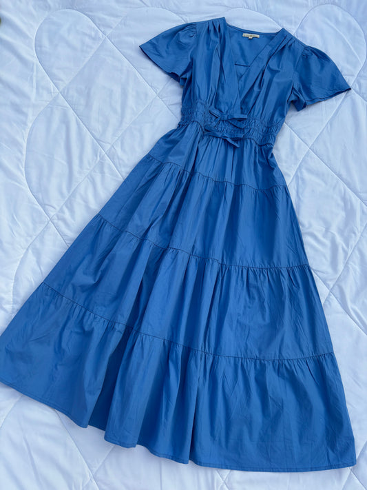 Blue poplin bow dress