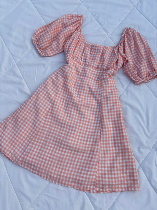 Peach gingham dress