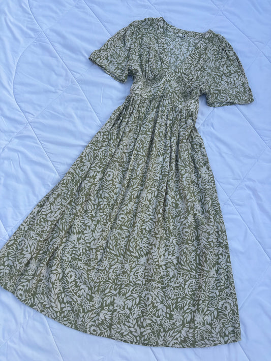 Olive green V neck dress