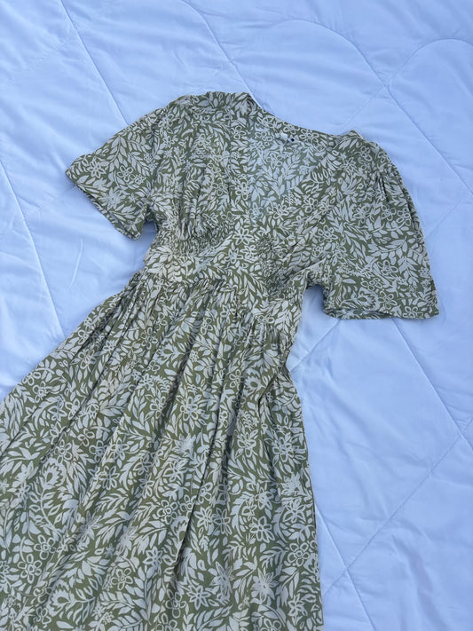 Olive green V neck dress