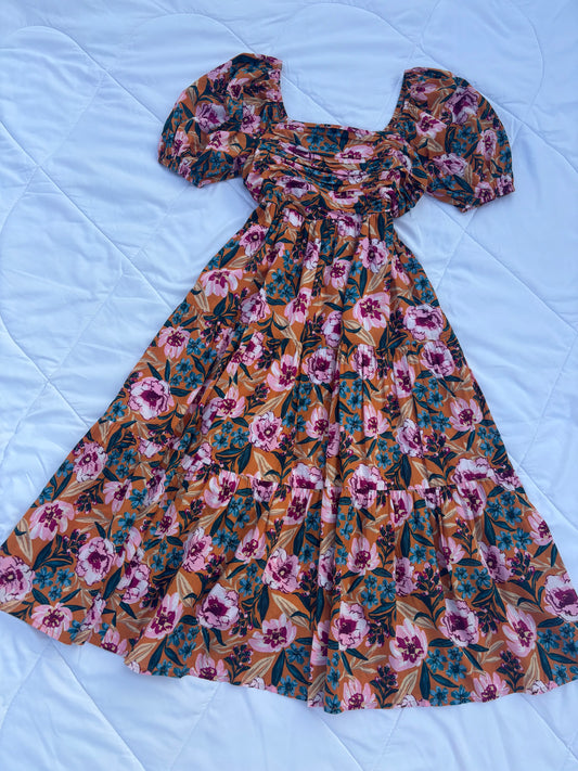 Bust pleated floral dress