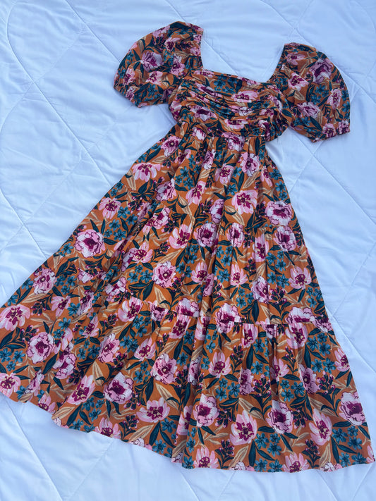 Bust pleated floral dress