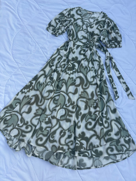 Green paisley overlap dress