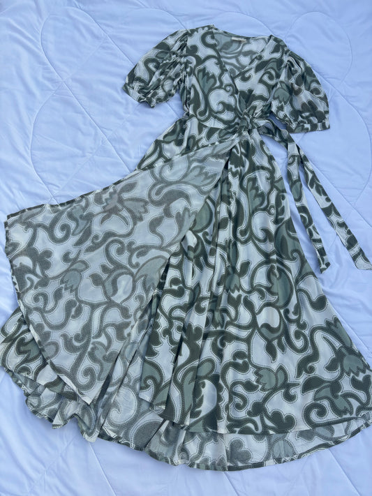 Green paisley overlap dress