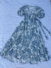 Blue leafy print Overlap dress