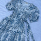 Blue leafy print Overlap dress