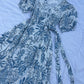 Blue leafy print Overlap dress