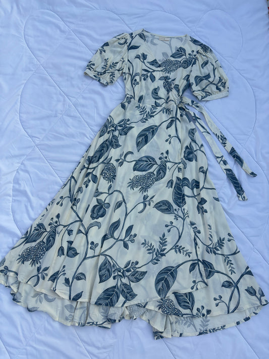 Cream floral overlap dress