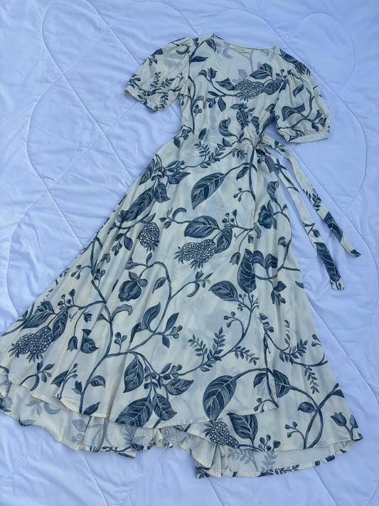 Cream floral overlap dress