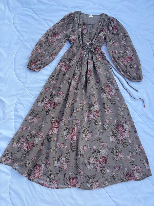 Nude brown chiffon floral dress
