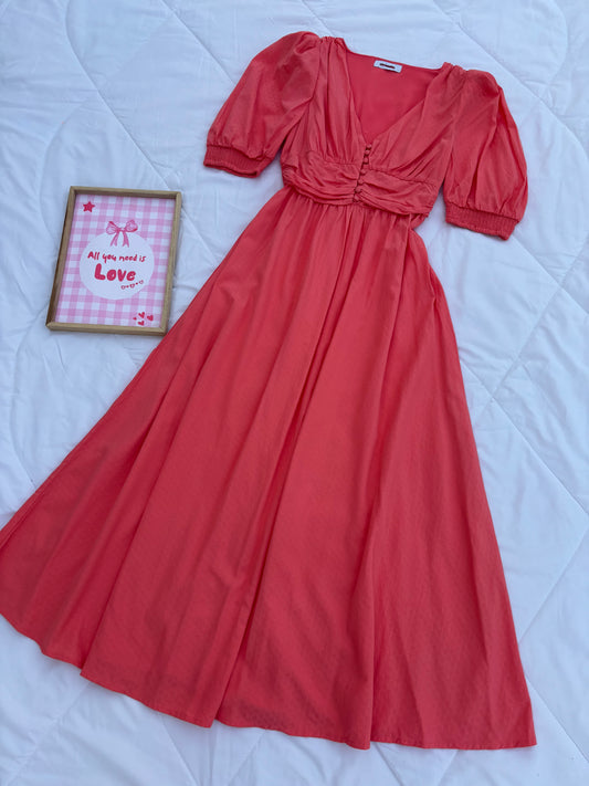 Coral solid maxi dress
