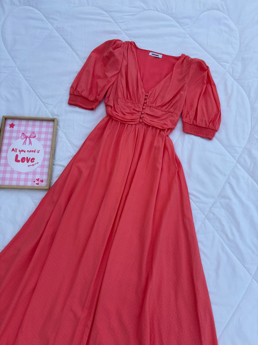 Coral solid maxi dress