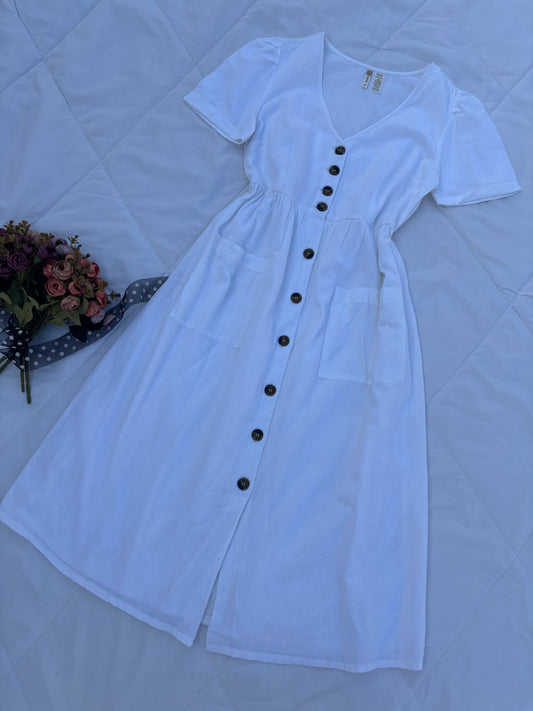 White buttoned dress