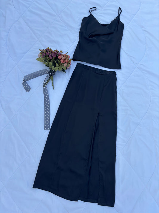 Black satin Co-ord set