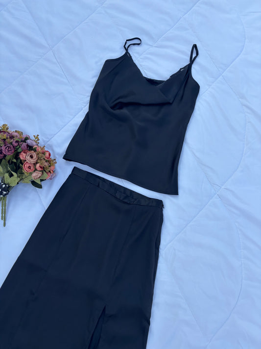 Black satin Co-ord set