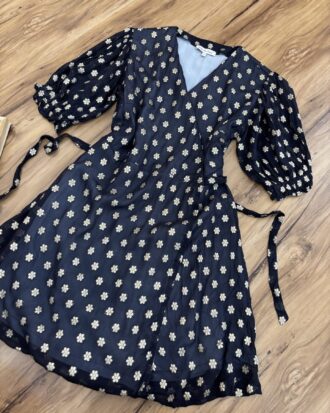Gold floral shimmer wrap dress (M)